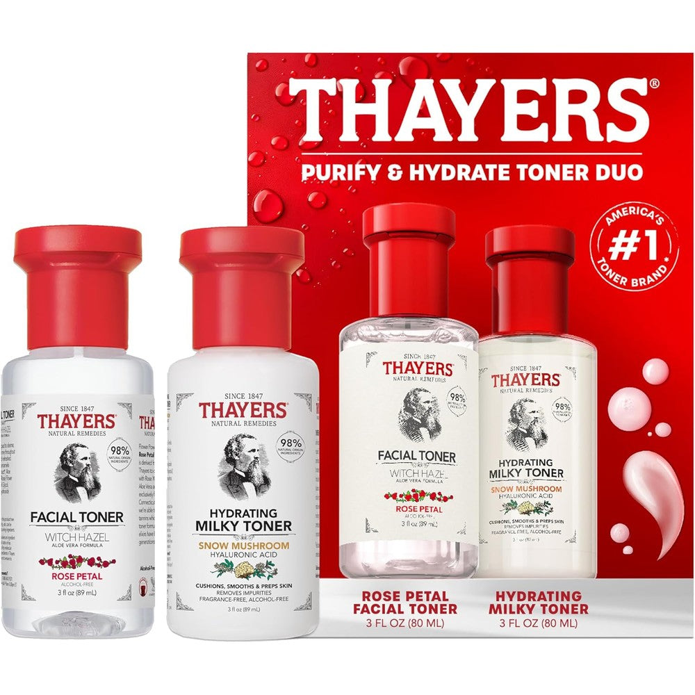 Thayers Purify and Hydrate Skin Care Set front view showing two toner bottles
