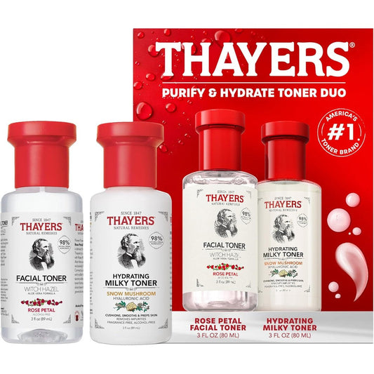 Thayers Purify and Hydrate Skin Care Set front view showing two toner bottles