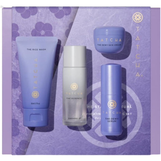 Tatcha The Starter Ritual Set Ultra Hydrating packaging front view highlighting the four step Japanese skincare routine.