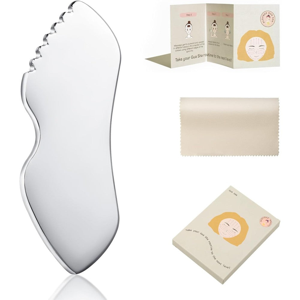 ALOYGUZ Stainless Steel Gua Sha Facial Tool front view premium metal massager