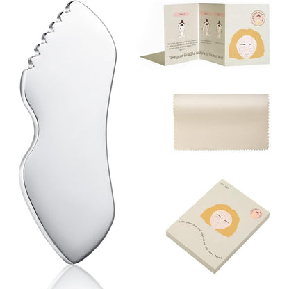 ALOYGUZ Stainless Steel Gua Sha Facial Tool front view premium metal massager