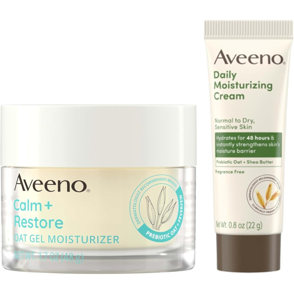 Aveeno Sensitive Skin Moisturizer Bundle front view showing the oat gel jar and daily cream tube
