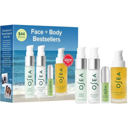 OSEA Bestsellers Set packaged four piece clean beauty travel kit front view
