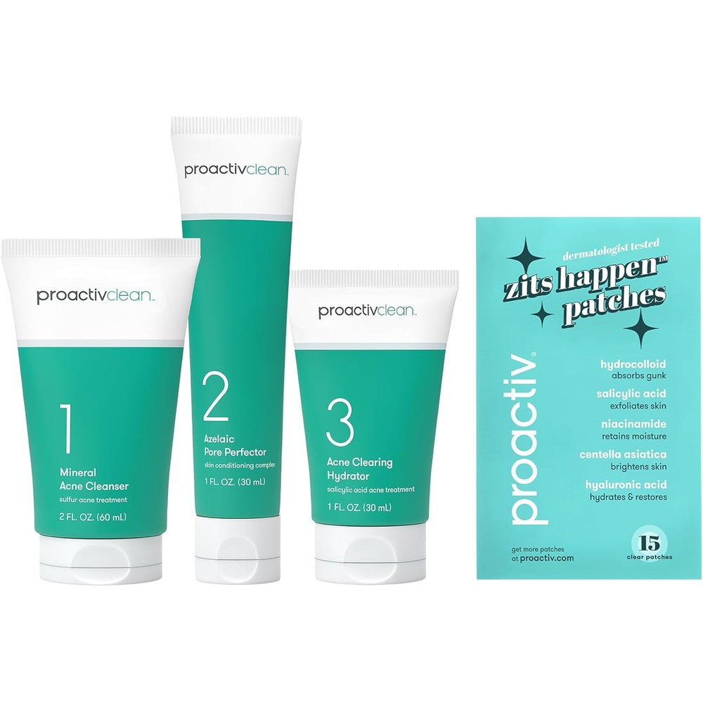 Proactiv Clean Three Step Acne Routine box front view showcasing the complete skincare kit packaging