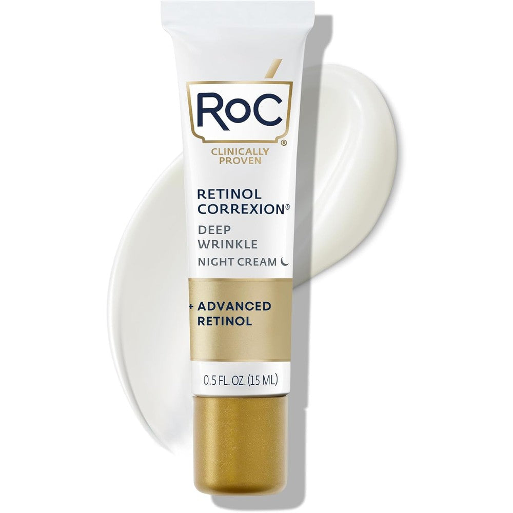 RoC Retinol Correxion Deep Wrinkle Night Cream front view of the mini gold and white tube