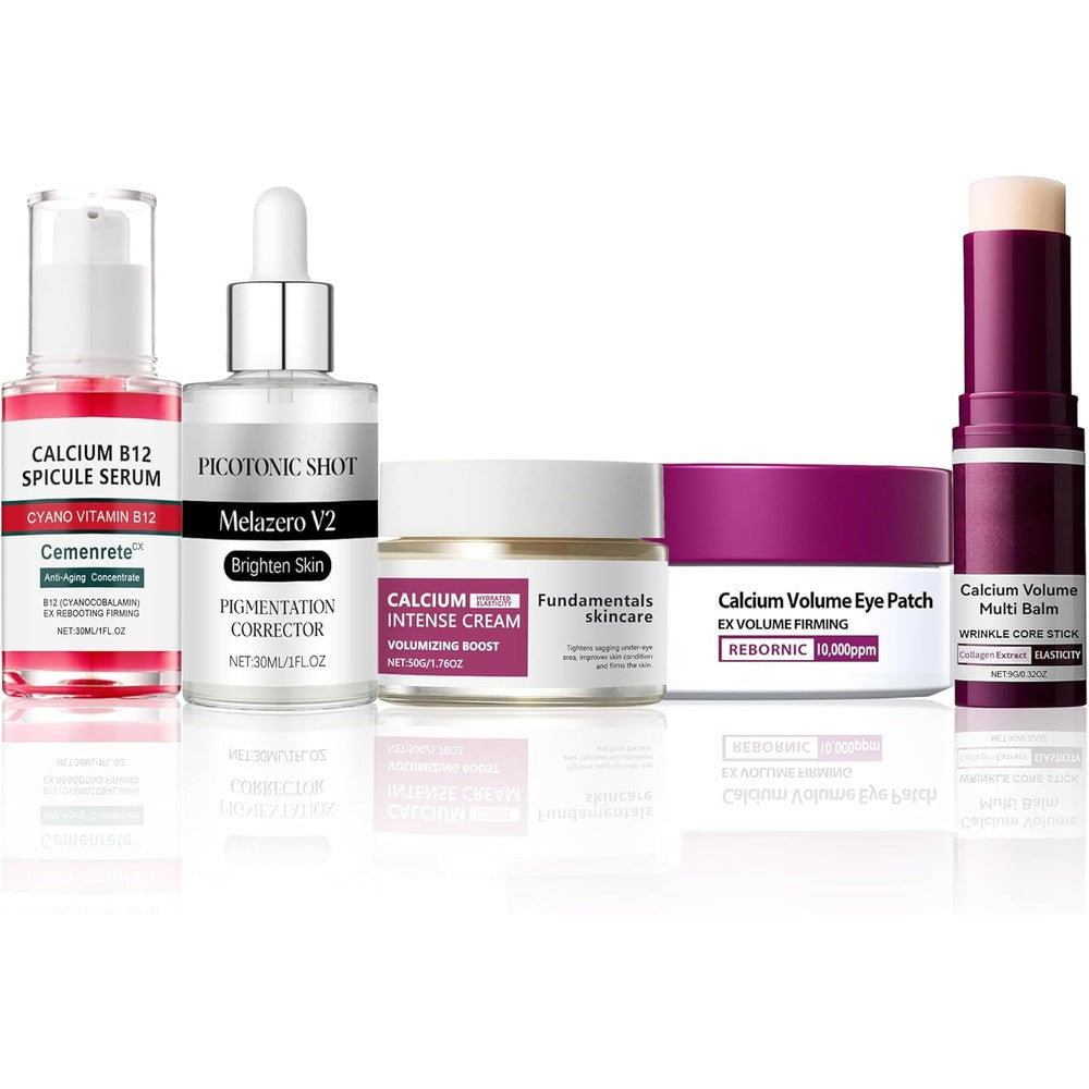 Dr Melaxin Calcium Daily Care Skin Set front view package showing the firming multi balm stick anti aging routine