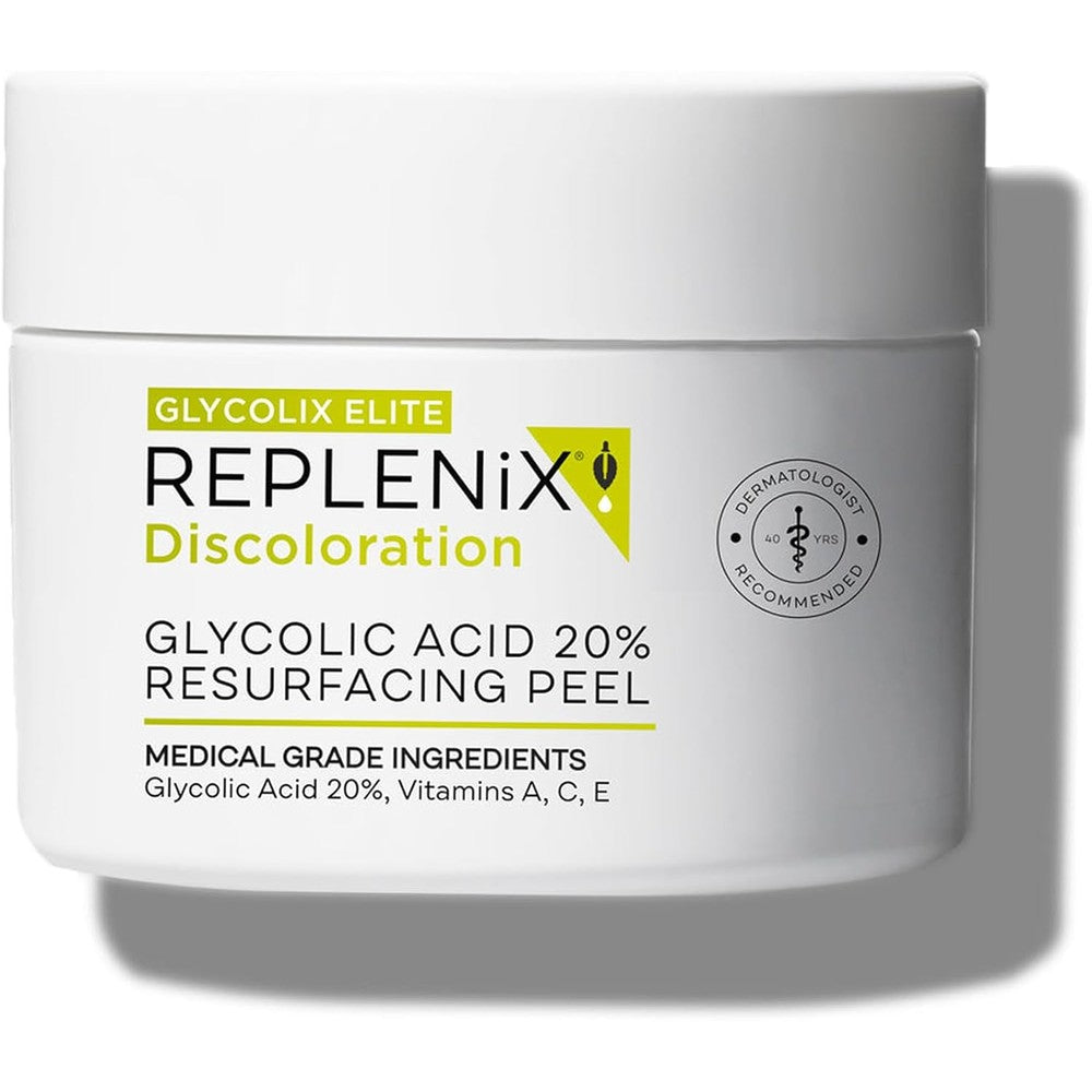 Replenix Glycolic Acid Resurfacing Skin Peel 60 count jar front view showing medical-grade packaging
