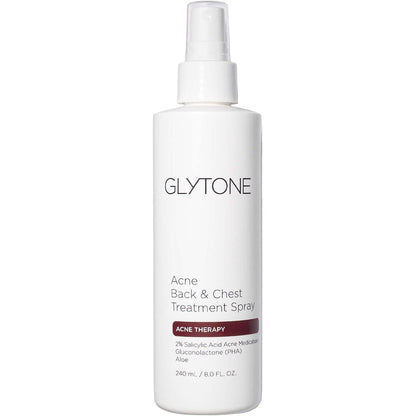 Glytone Chest And Back Acne Treatment Spray front view bottle for body acne treatment