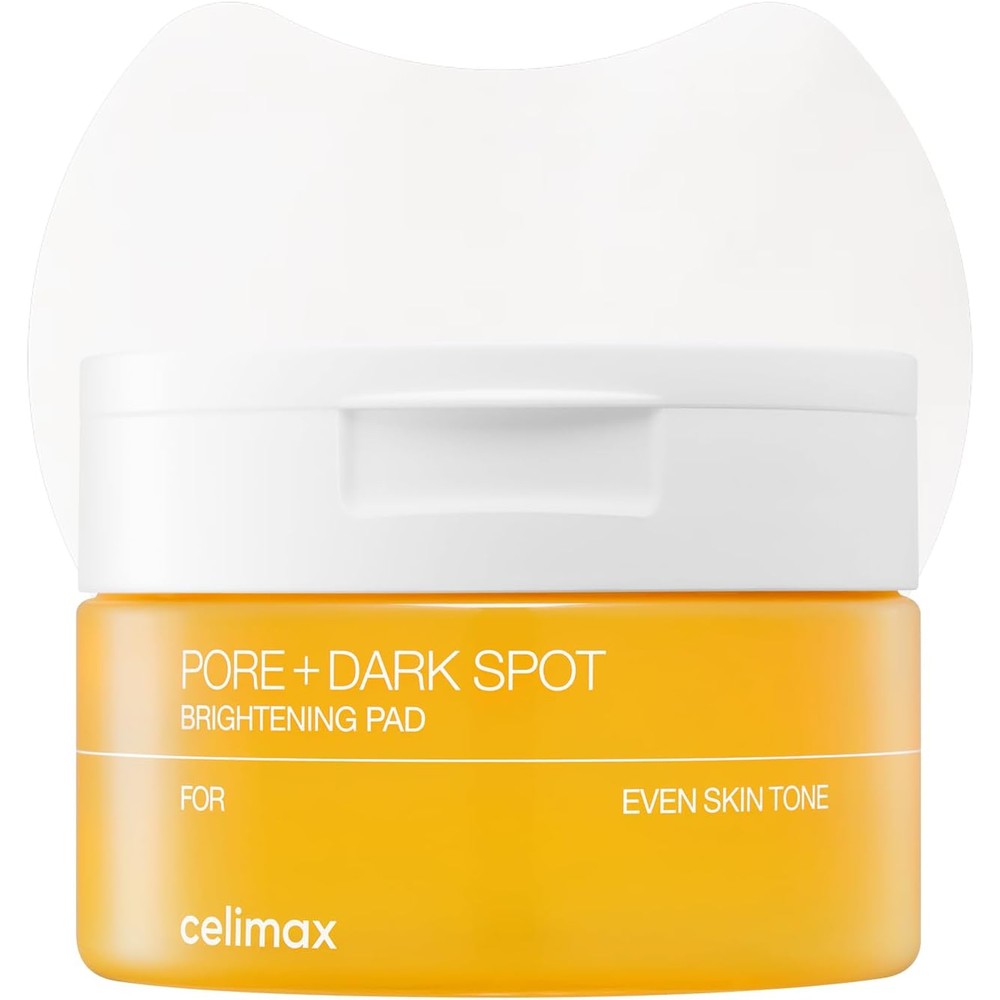 Celimax Pore and Dark Spot Brightening Pad container front view showcasing the authentic Korean toner pad packaging.