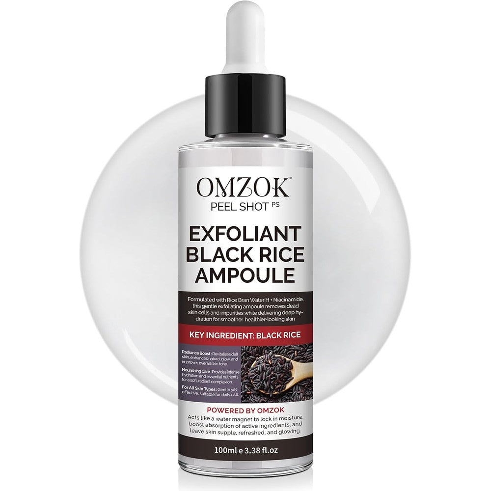 OMZOK Peel Shot Glow Rice Ampoule Duo front view bottle for pore exfoliating.