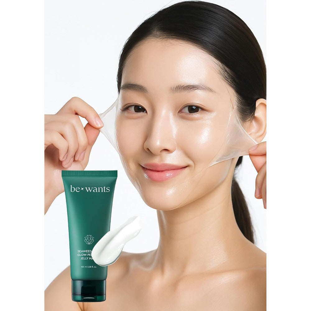 BE+WANTS Seaweed PDRN Peel Off Wrapping Jelly Mask front view tube for pore tightening.