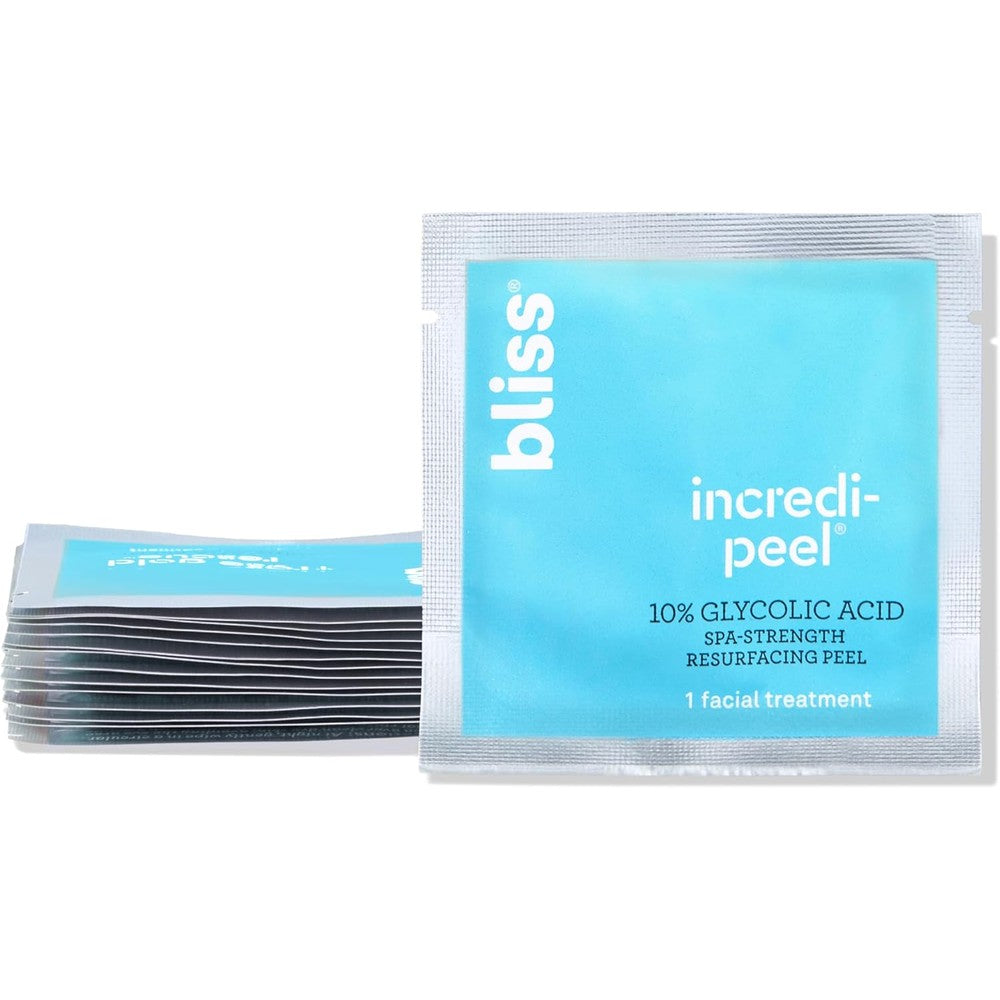 Bliss Thats Incredi Peel Glycolic Resurfacing Facial Pads front view packaging for exfoliating skincare