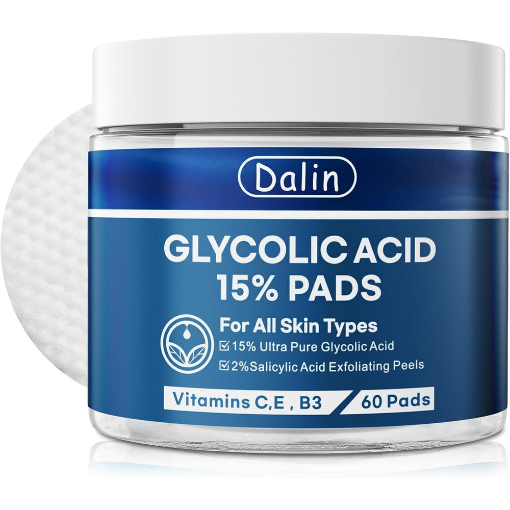 Dalin Glycolic Acid Resurfacing Pads front view jar for facial chemical peel exfoliation.