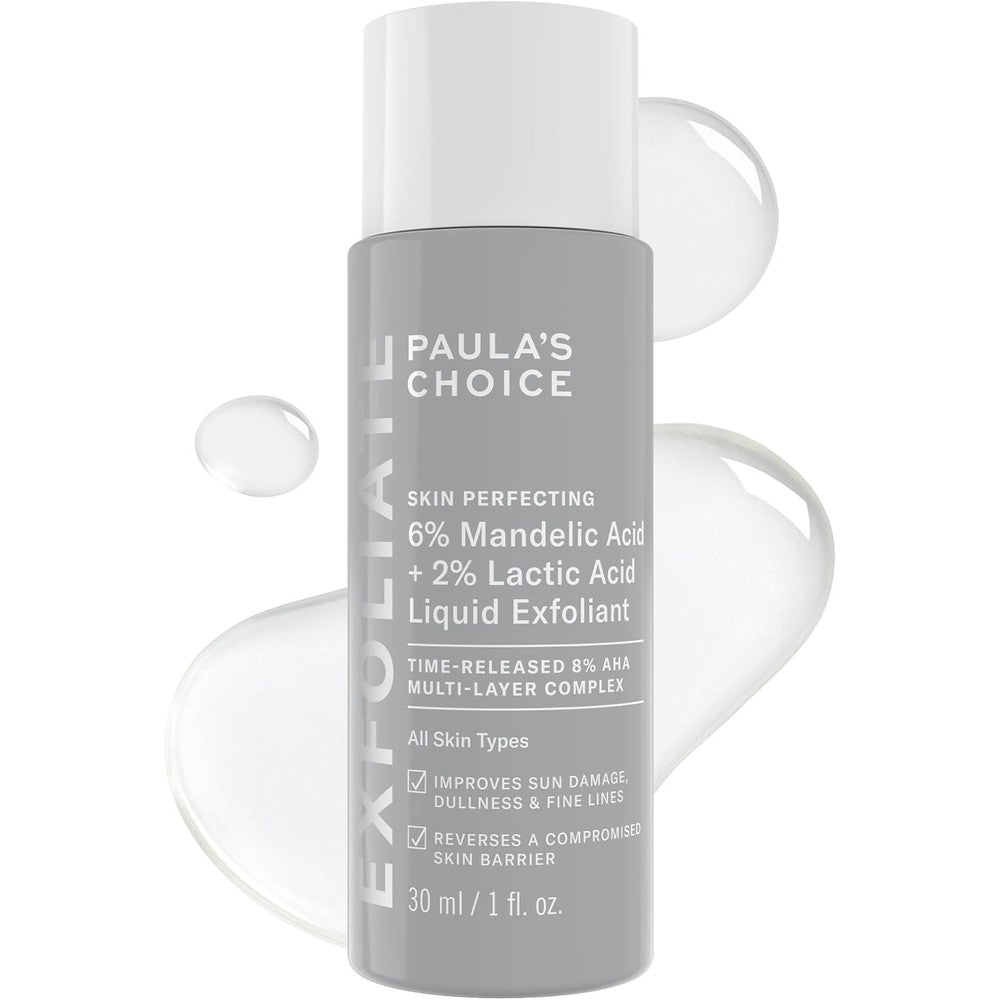 Paula's Choice Mandelic Acid and Lactic Acid Liquid Exfoliant front view bottle for sensitive skin exfoliation