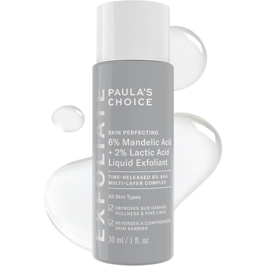 Paula's Choice Mandelic Acid and Lactic Acid Liquid Exfoliant front view bottle for sensitive skin exfoliation