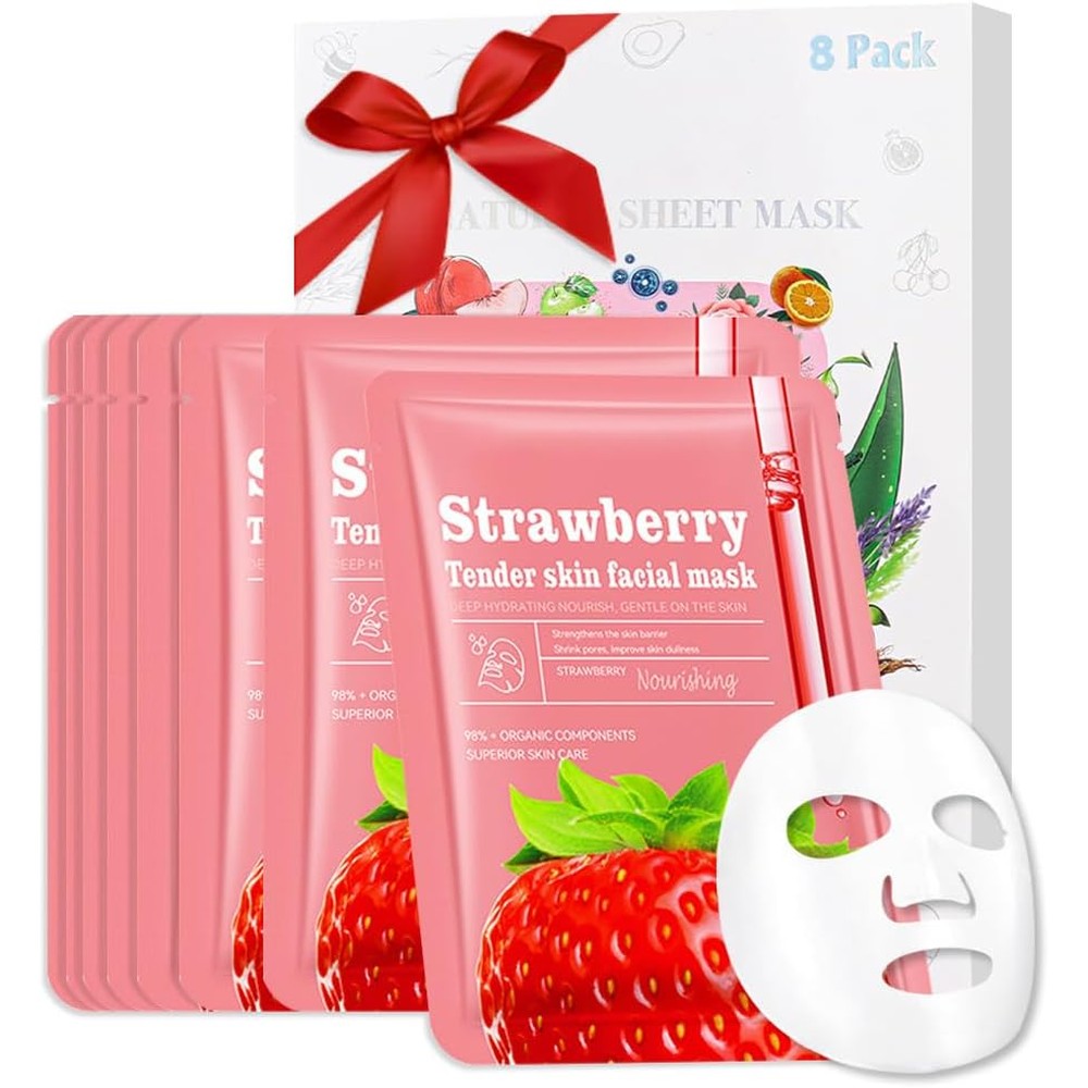 Cakaila 8 Pack Strawberry Tender Skin face mask set front view