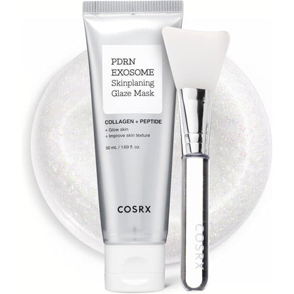 COSRX PDRN Exosome Skinplaning Glaze Mask front view packaging with silicone brush for authentic Korean skincare routine.