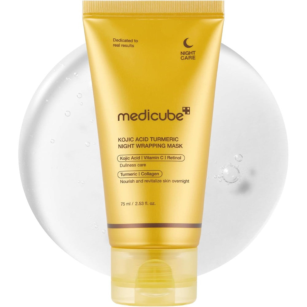 Medicube Kojic Acid Turmeric Night Wrapping Mask 75ml tube front view showing Korean skincare branding