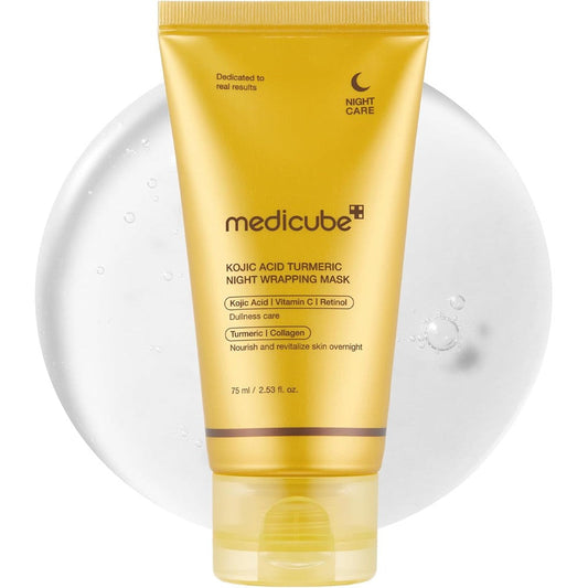 Medicube Kojic Acid Turmeric Night Wrapping Mask 75ml tube front view showing Korean skincare branding