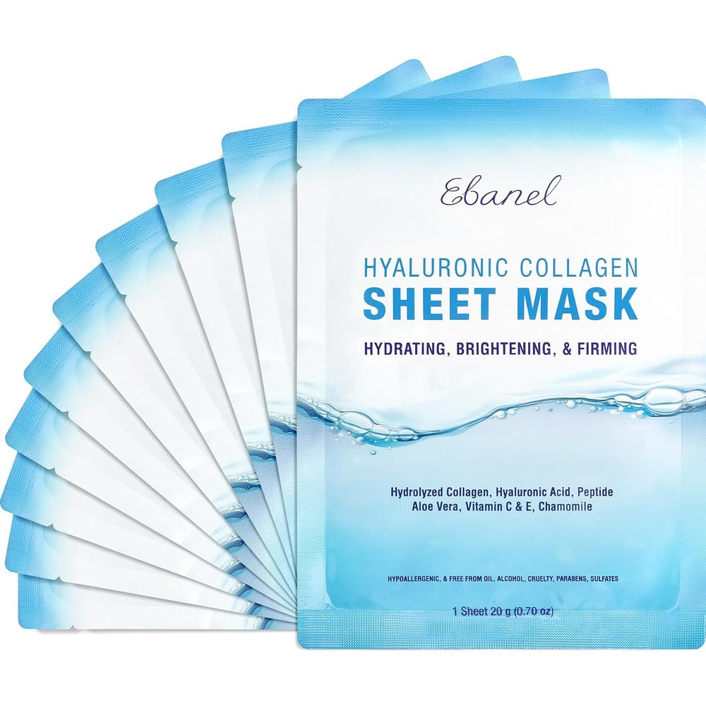 Ebanel 10 Pack Collagen Face Mask front packaging view