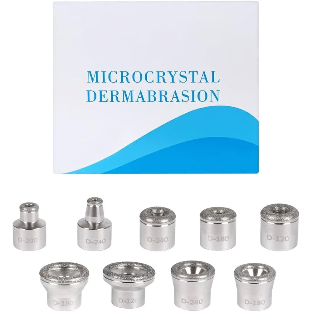 Yosoo Health Gear Diamond Dermabrasion Head Kit front view showcasing nine replacement tips and three stainless steel wands