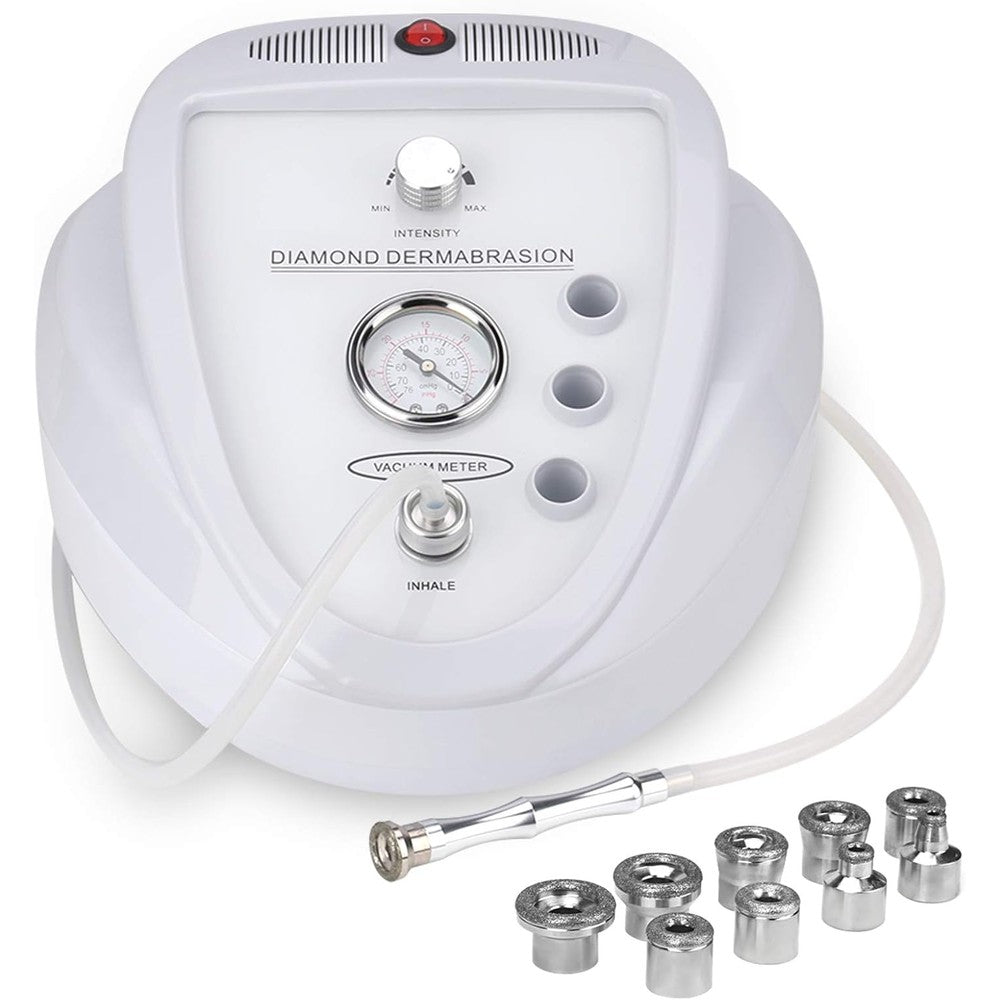 Mcwdoit Upgraded Diamond Microdermabrasion Machine front view showcasing the main console and vacuum meter gauge for professional skin rejuvenation.