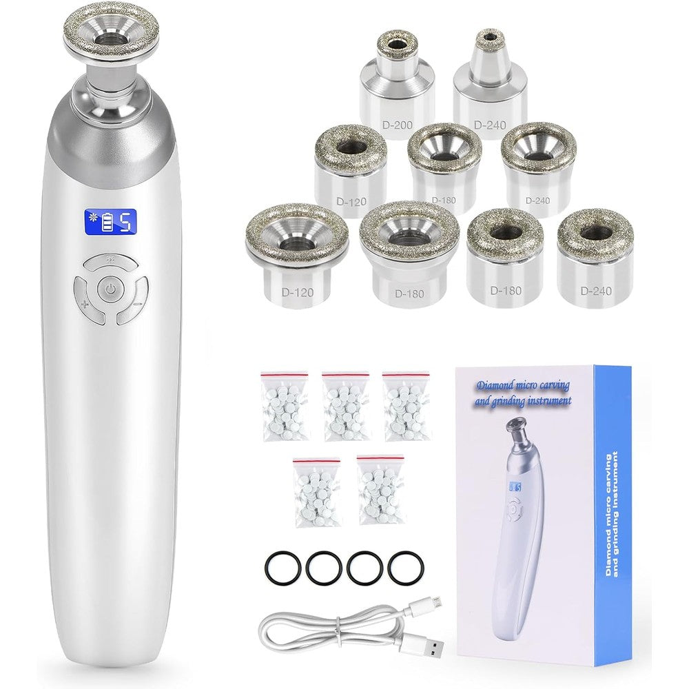 Beauty Star Upgraded Cordless Diamond Microdermabrasion Machine front view showing the LCD display and sleek white handle.