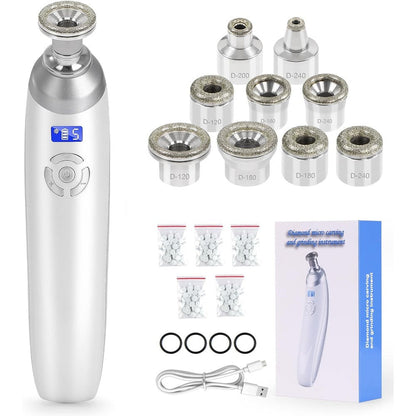 Beauty Star Upgraded Cordless Diamond Microdermabrasion Machine front view showing the LCD display and sleek white handle.