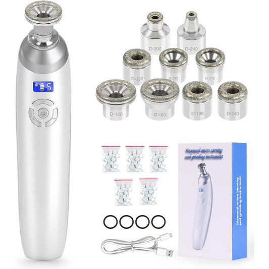 Beauty Star Upgraded Cordless Diamond Microdermabrasion Machine front view showing the LCD display and sleek white handle.