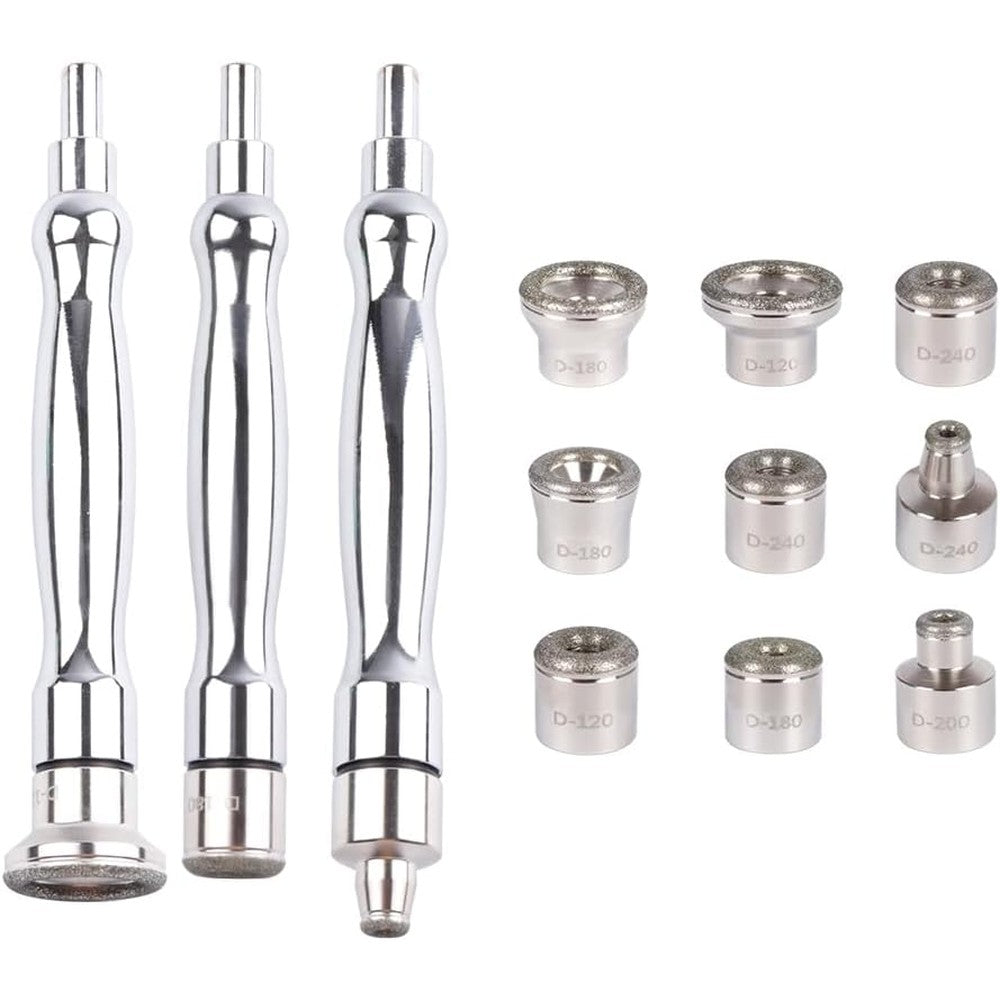 LIARTY Diamond Dermabrasion Accessories kit front view displaying nine replacement tips and three stainless steel wands