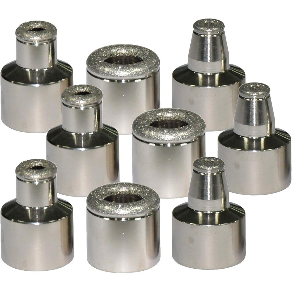 Gxcdizx Diamond Microdermabrasion Replacement Tips front view of nine piece kit arranged neatly for salon skincare setups.