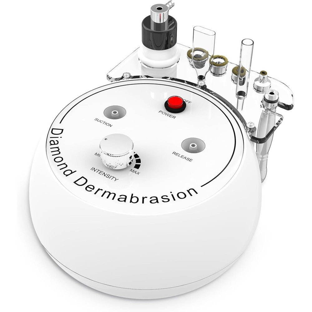 Mcwdoit 3 in 1 diamond microdermabrasion machine front view showing main control dial and wand connections.