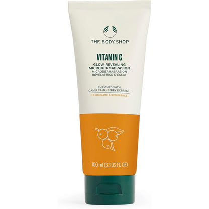 The Body Shop Vitamin C Glow Boosting Microdermabrasion 100ml front view showing authentic packaging.