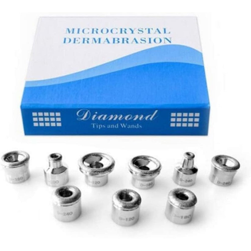 ZUOU diamond dermabrasion head 9 pieces replacement tips set front view for home facial exfoliation