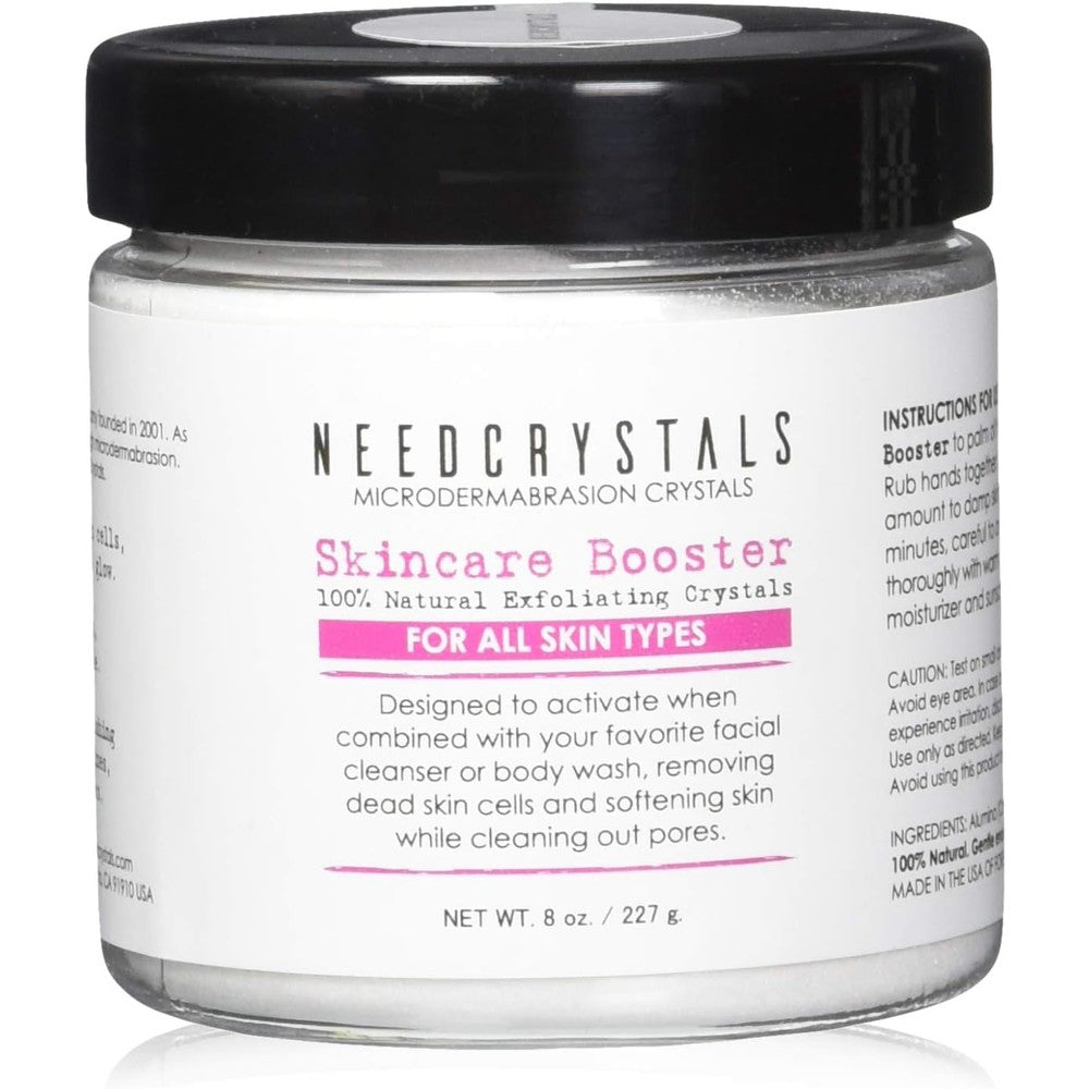 NeedCrystals Microdermabrasion Crystals front view jar of DIY face scrub exfoliator
