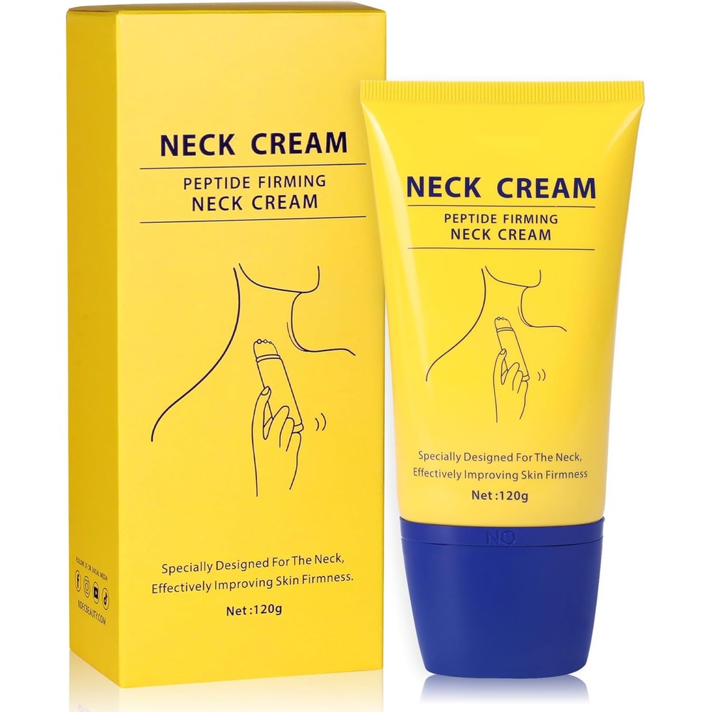 KOEC Neck Peptide Firming Cream front view of packaging showing massage roller head