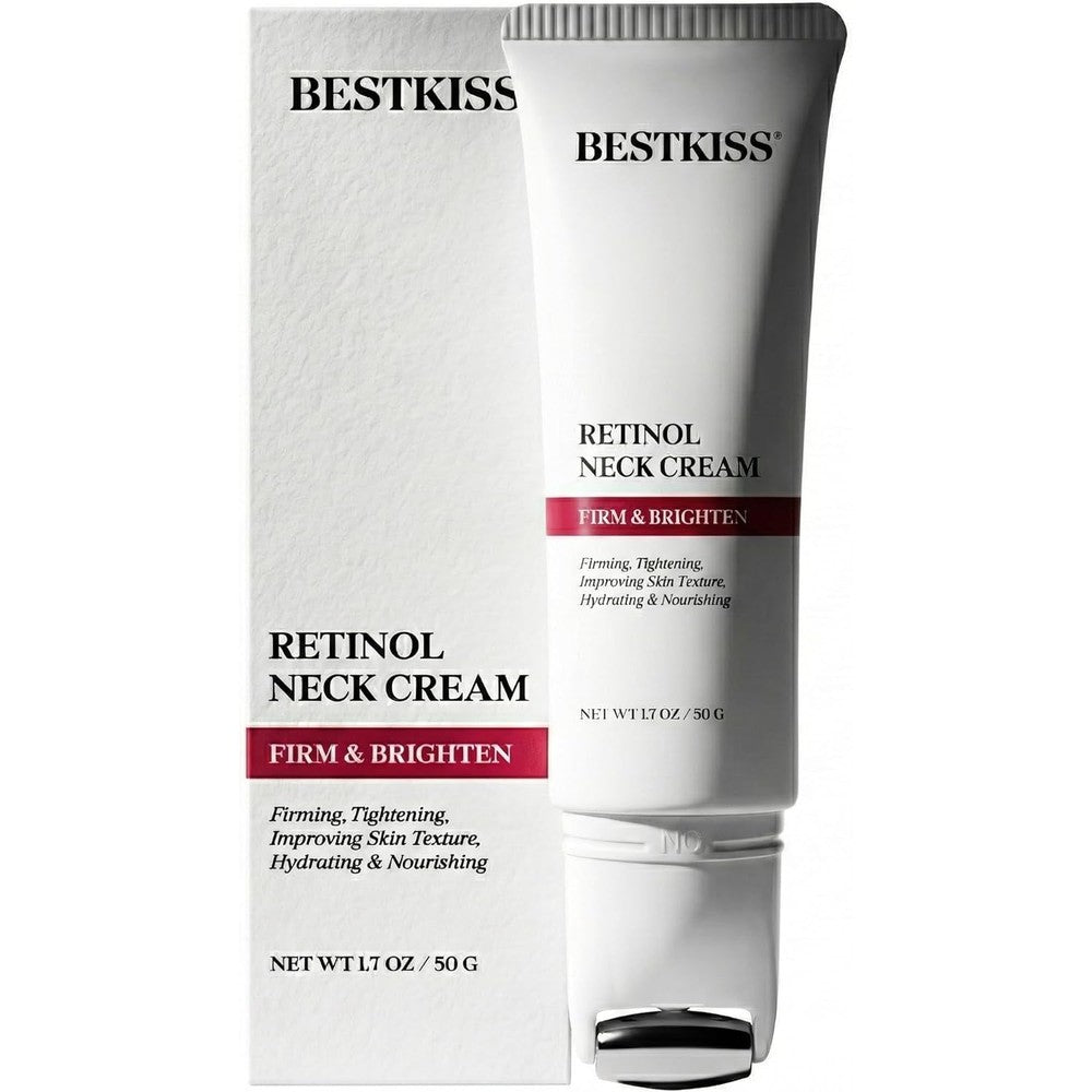 Bestkiss Retinol Neck Firming Cream front view showing the tube package and key active ingredients.