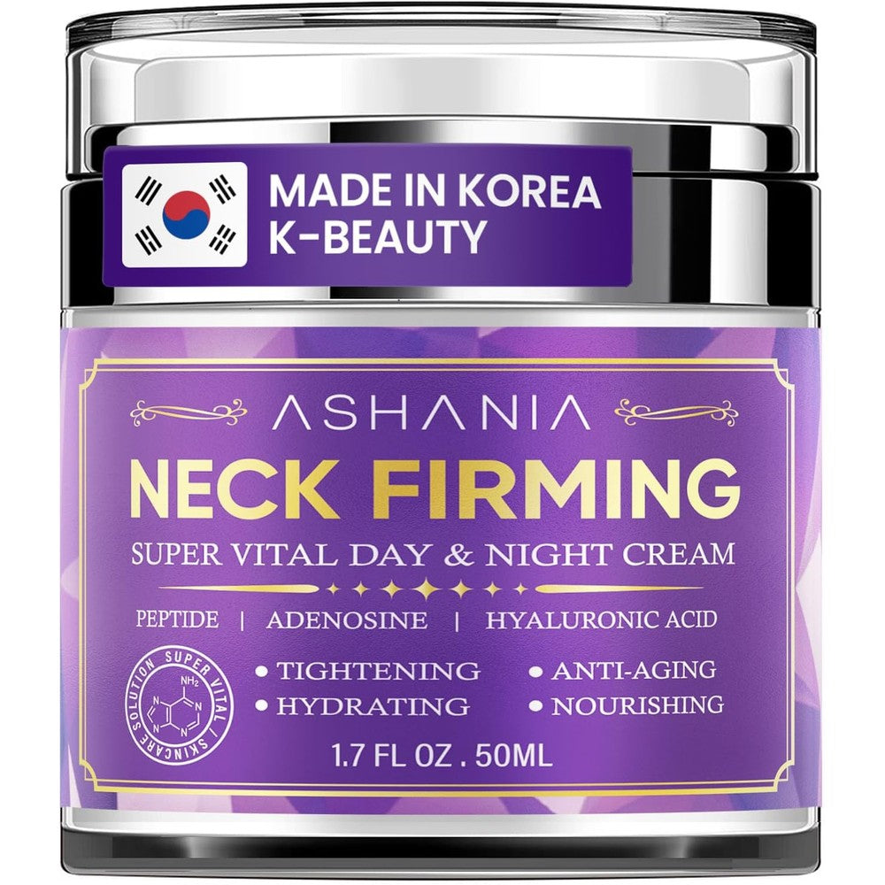 Ashania Korean Neck Firming Cream 1.7 fluid ounce bottle front view.