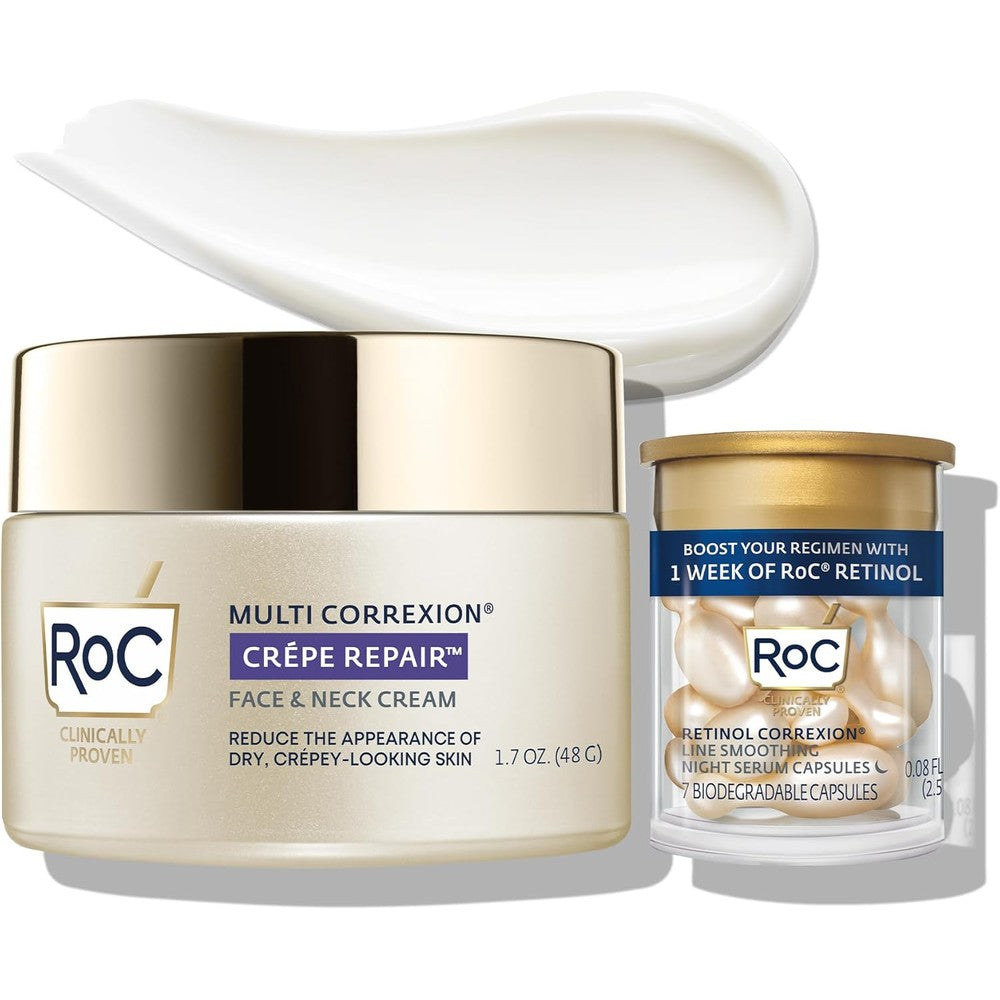RoC Crepe Repair Face and Neck Cream and Retinol Capsules front view