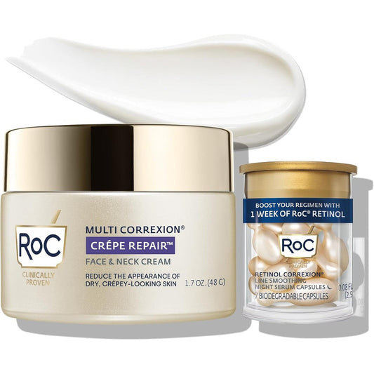 RoC Crepe Repair Face and Neck Cream and Retinol Capsules front view
