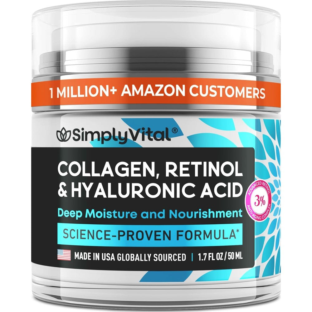SimplyVital Anti Aging Face Moisturizer With Retinol Collagen And Hyaluronic Acid Firming And Hydrating Cream For Women And Men 1.7 Fluid Ounce - Image 1