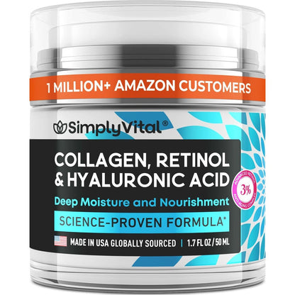 SimplyVital Anti Aging Face Moisturizer With Retinol Collagen And Hyaluronic Acid Firming And Hydrating Cream For Women And Men 1.7 Fluid Ounce - Image 1
