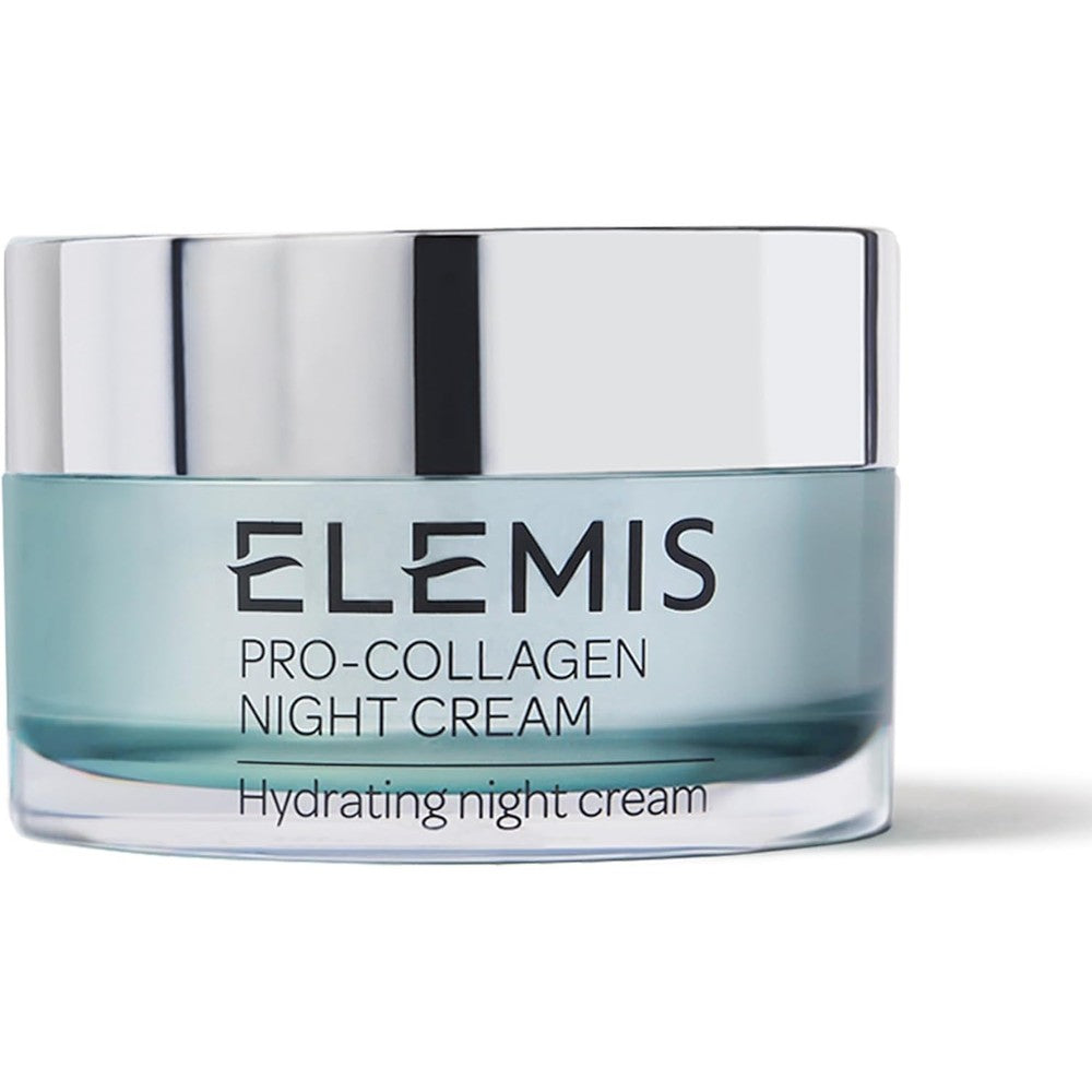 ELEMIS Pro-Collagen Night Cream luxury anti-aging moisturizer front view of the light blue jar