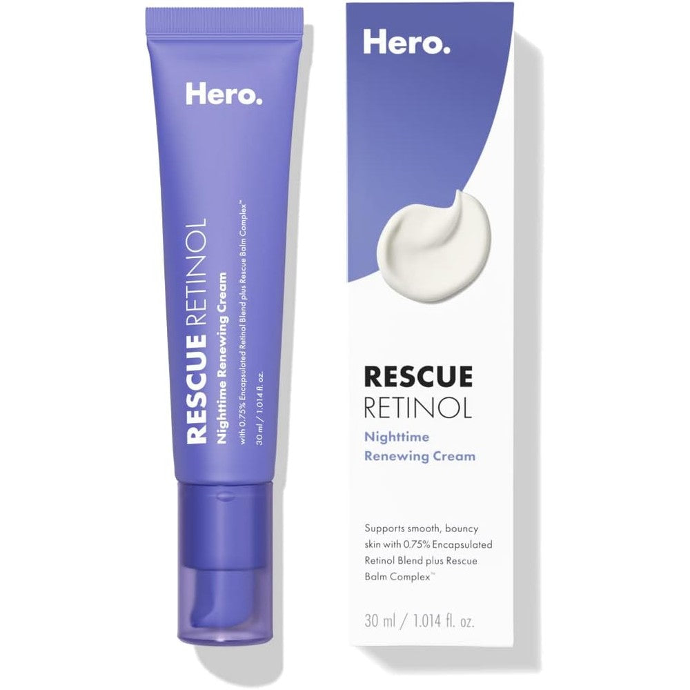 Hero Cosmetics Rescue Retinol Nighttime Renewing Cream front view purple pump bottle