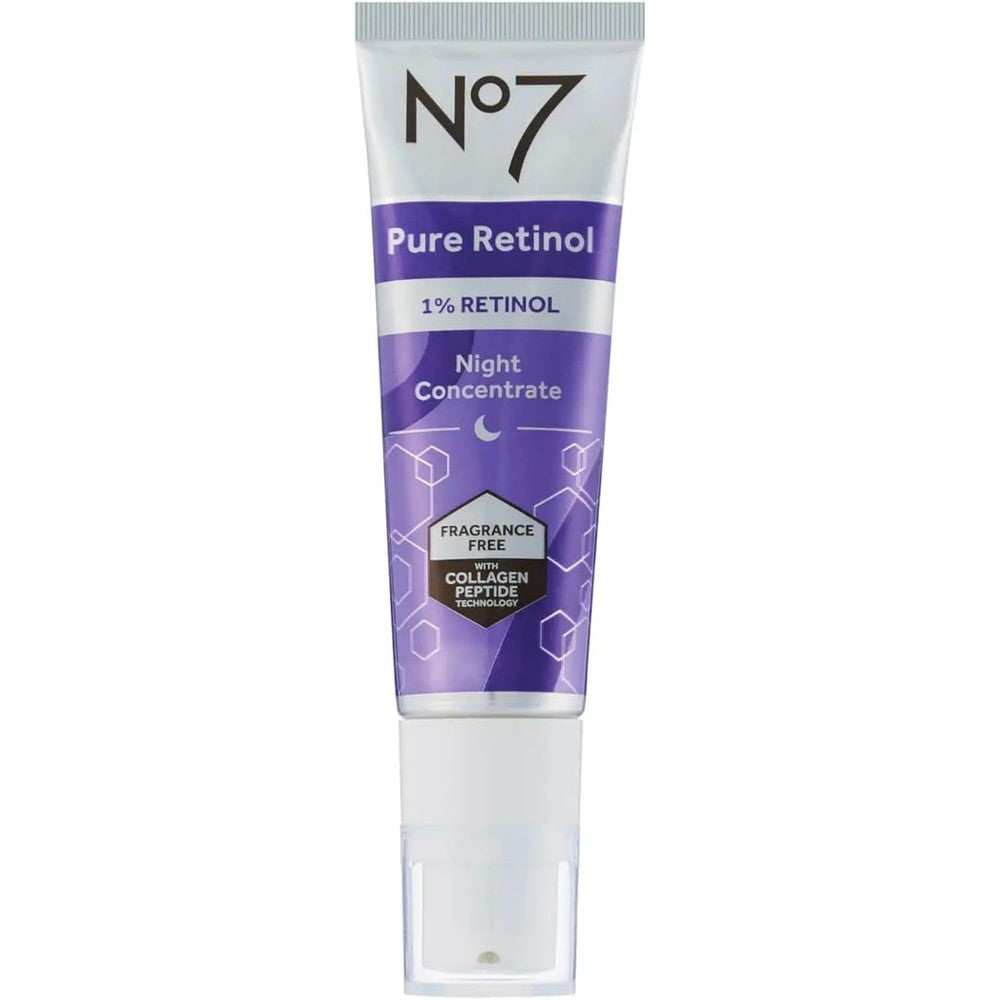 No7 Pure Retinol 1 Percent Night Concentrate front view of bottle for anti wrinkle care