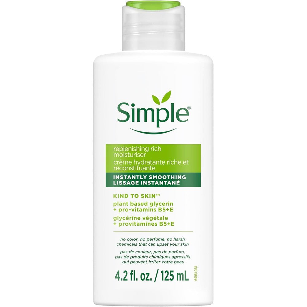 Simple Kind to Skin Replenishing Rich Face Moisturizer front view bottle showing product branding