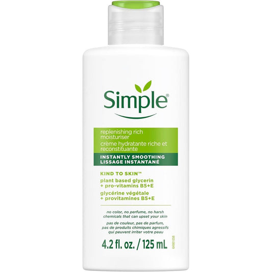 Simple Kind to Skin Replenishing Rich Face Moisturizer front view bottle showing product branding