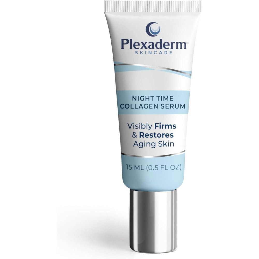 Plexaderm Night Time Collagen Serum 15 milliliter tube front view showcasing premium anti aging skincare packaging