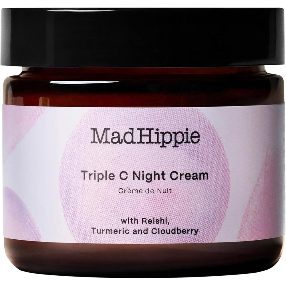 Mad Hippie Triple C Night Cream face moisturizer in front view dark glass jar