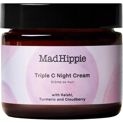 Mad Hippie Triple C Night Cream face moisturizer in front view dark glass jar